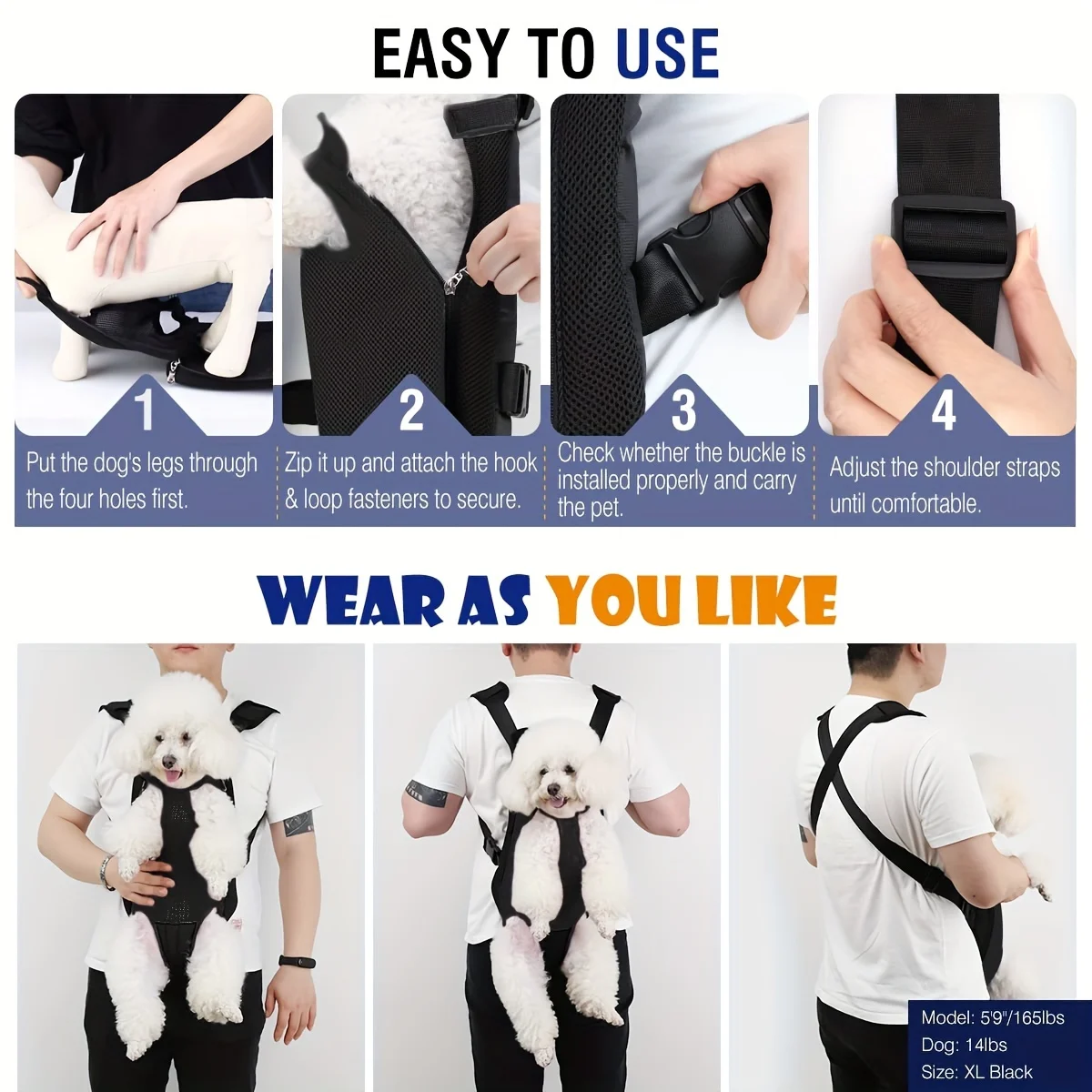 Sac à dos confortable pour animaux de compagnie, pour petits chiens, maille respirante, fermeture éclair, idéal pour Teddy, Corgi, Shiba Inu