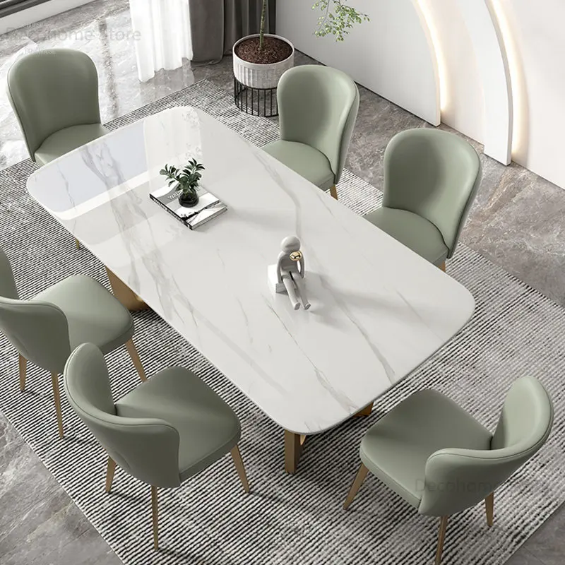 

Italian Luxury Bright Slate Dining Tables set Home Modern Minimalist Dining Table and Chair Combination Dining Room Furniture