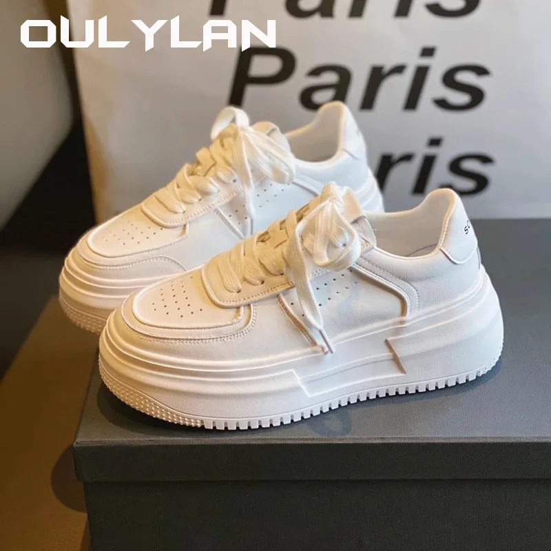 Oulylan Retro U Leather Women\'s White Casual Woman Vulcanize Sneakers Breathable Sport Walking Running Platform Flats Shoes