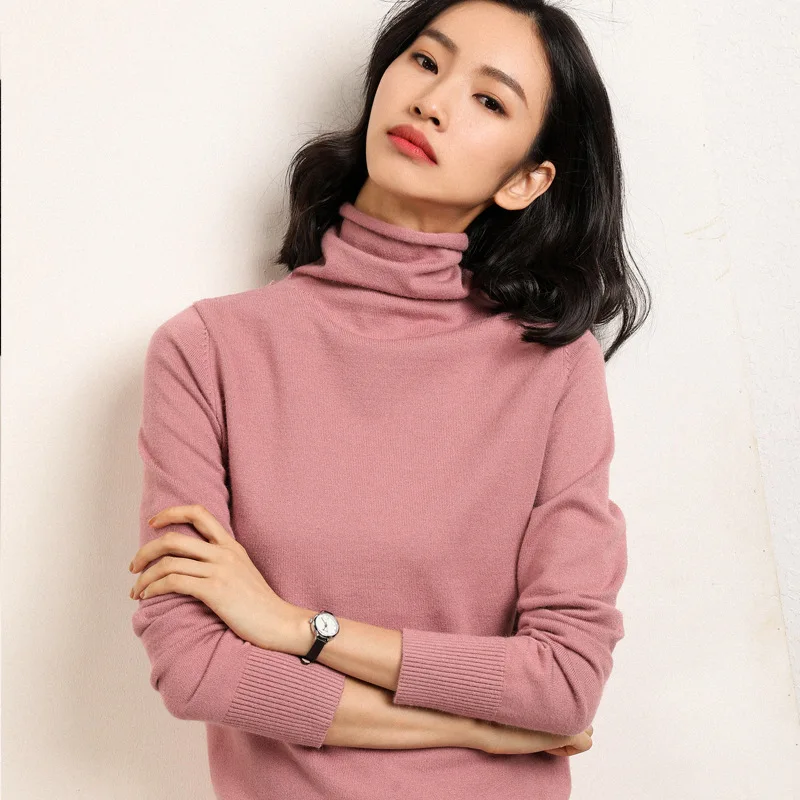 Autumn Winter Women's High Collar Sweater Slim Fit Base Layer Knitted Shirt Fashionable All-Match Cozy Bright Thread Detail