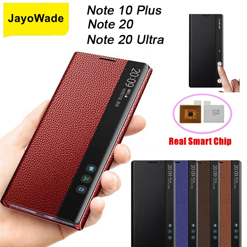 Retro Lychee Leather Cover For Samsung Galaxy Note 10 Plus Note10+ Window View Free-flip Smart Chip Phone Case For Note 20 Ultra