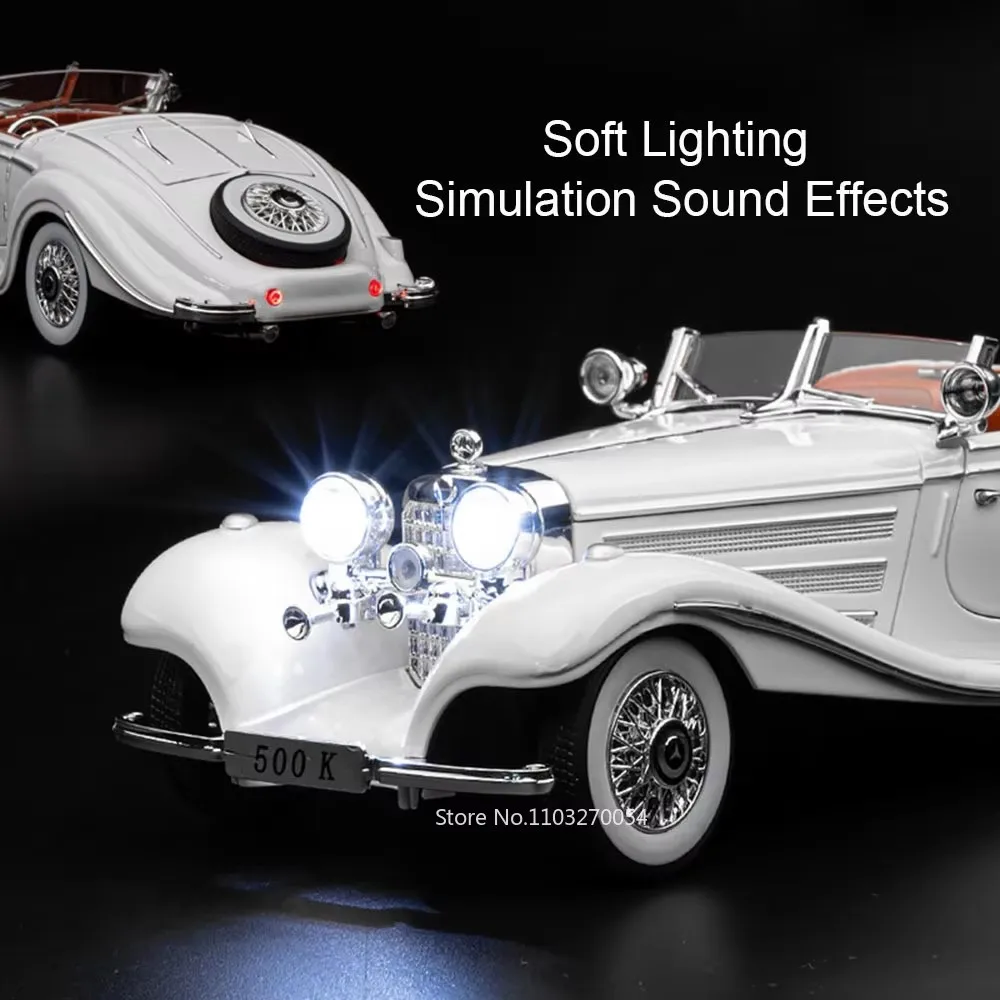 1:24 500K 300SL modelo en miniatura coches de aleación fundidos a presión juguetes con luz de sonido adornos para tirar hacia atrás modelos para adultos niños regalos de vacaciones