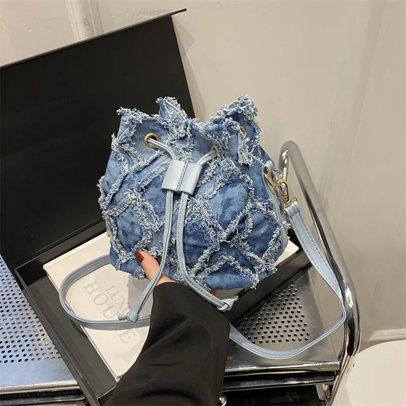 Women's New Casual Tie Dye Denim Bag, Fashionable and Versatile Bucket Bag, Niche Commuting Large Capacity Crossbody Bags