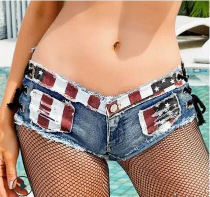 

New 2022 Sexy Women's High Waist Hole Jeans Shorts American Flag Printed Daisy Duke Ripped Denim Shorts