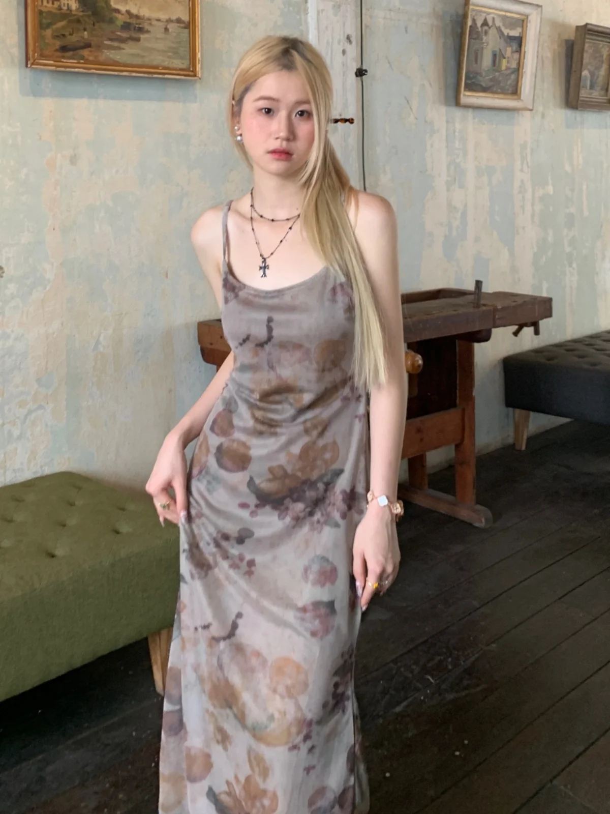 

plus Size Fashionable Two-Piece Set Summer New Style Sun Protection Cardigan Outerwear Vintage Floral Halter Dress
