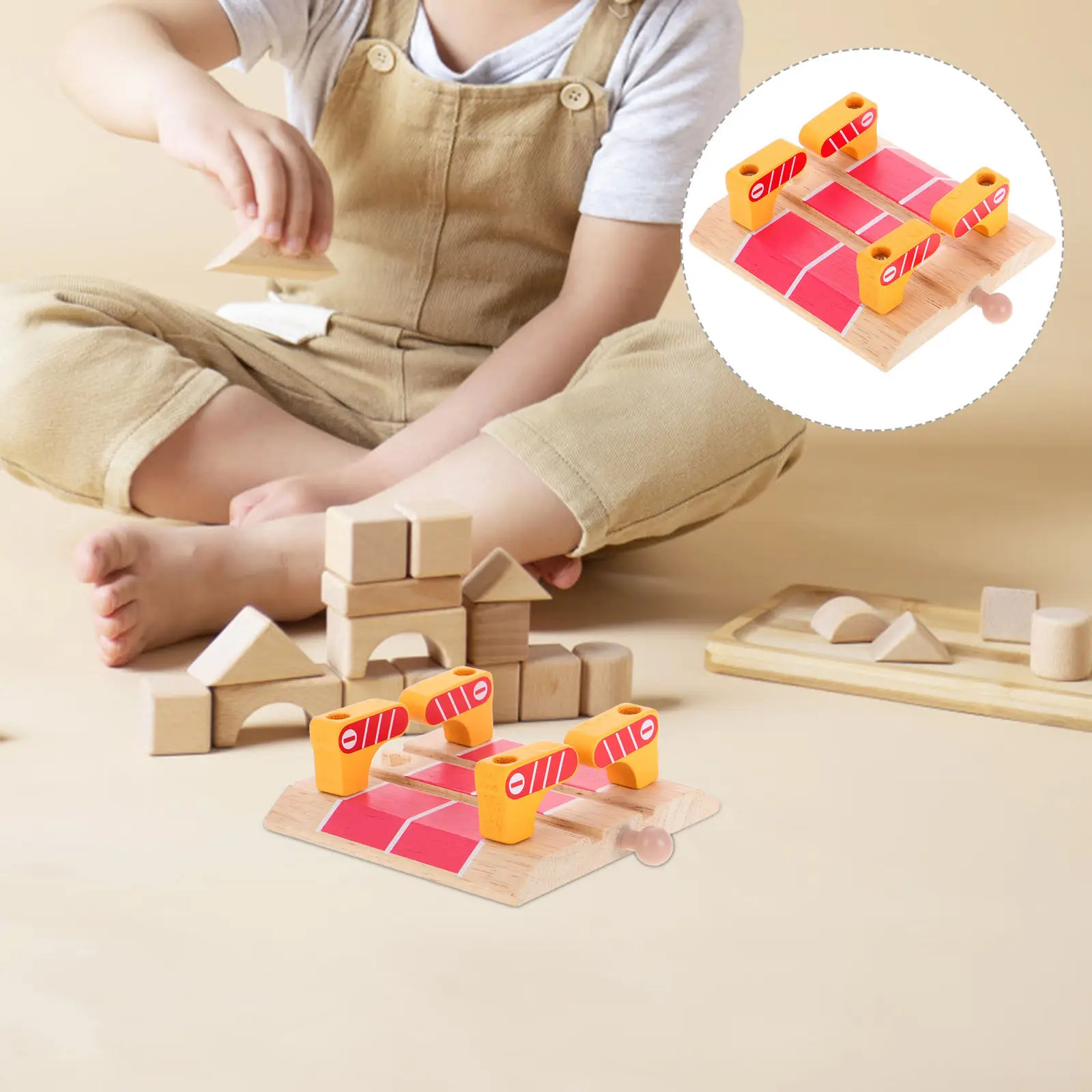 

Wooden Train Track Accessories Road Block Station Track Platform Barricade Station Railway System Educational Playset for Kids
