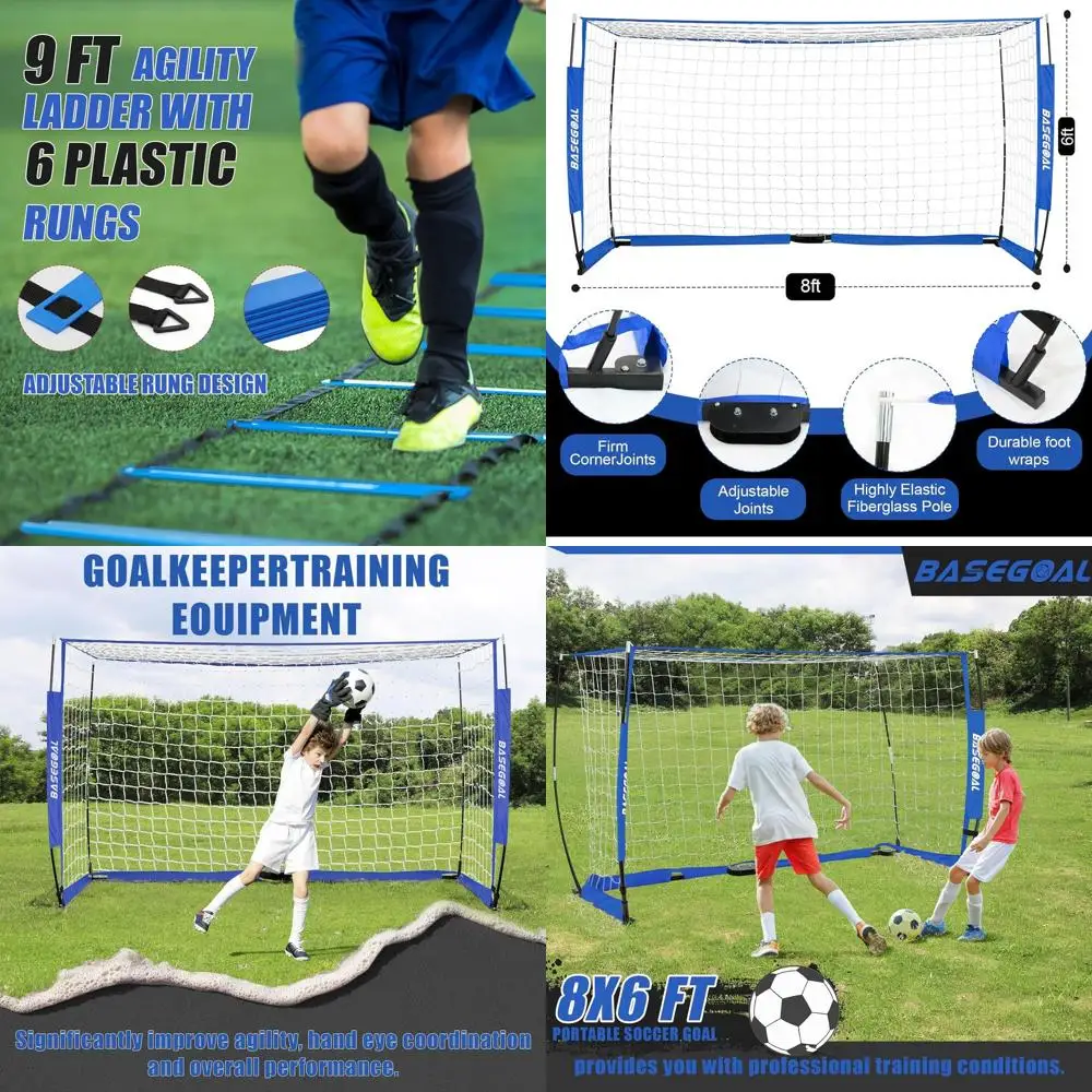 

Portable Soccer Goal Set with Collapsible Metal Base, Soccer Net, and Agility Ladder for Backyard Play