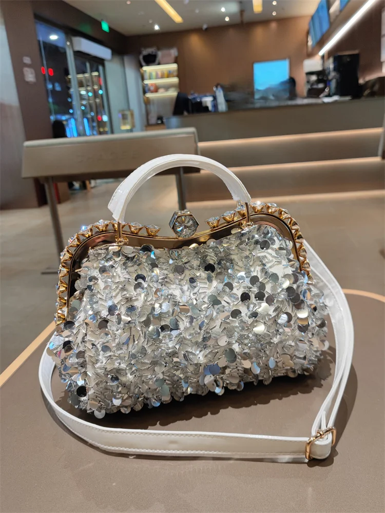 Luxury2025 Simple Fashion New Trendy European and American Elegant All-match Sequin Large Capacity Handbag Crossbody Bag