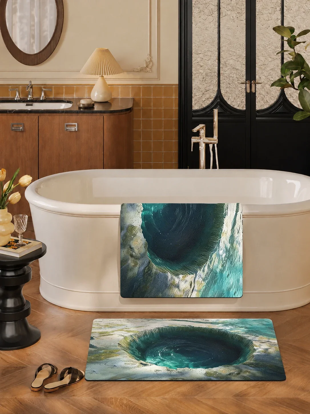 Diatomite Bath Mat 3D Realistic Design Non-Slip Super Absorbent Quick Dry Floor Mat for Bathroom Kitchen Home Decoration
