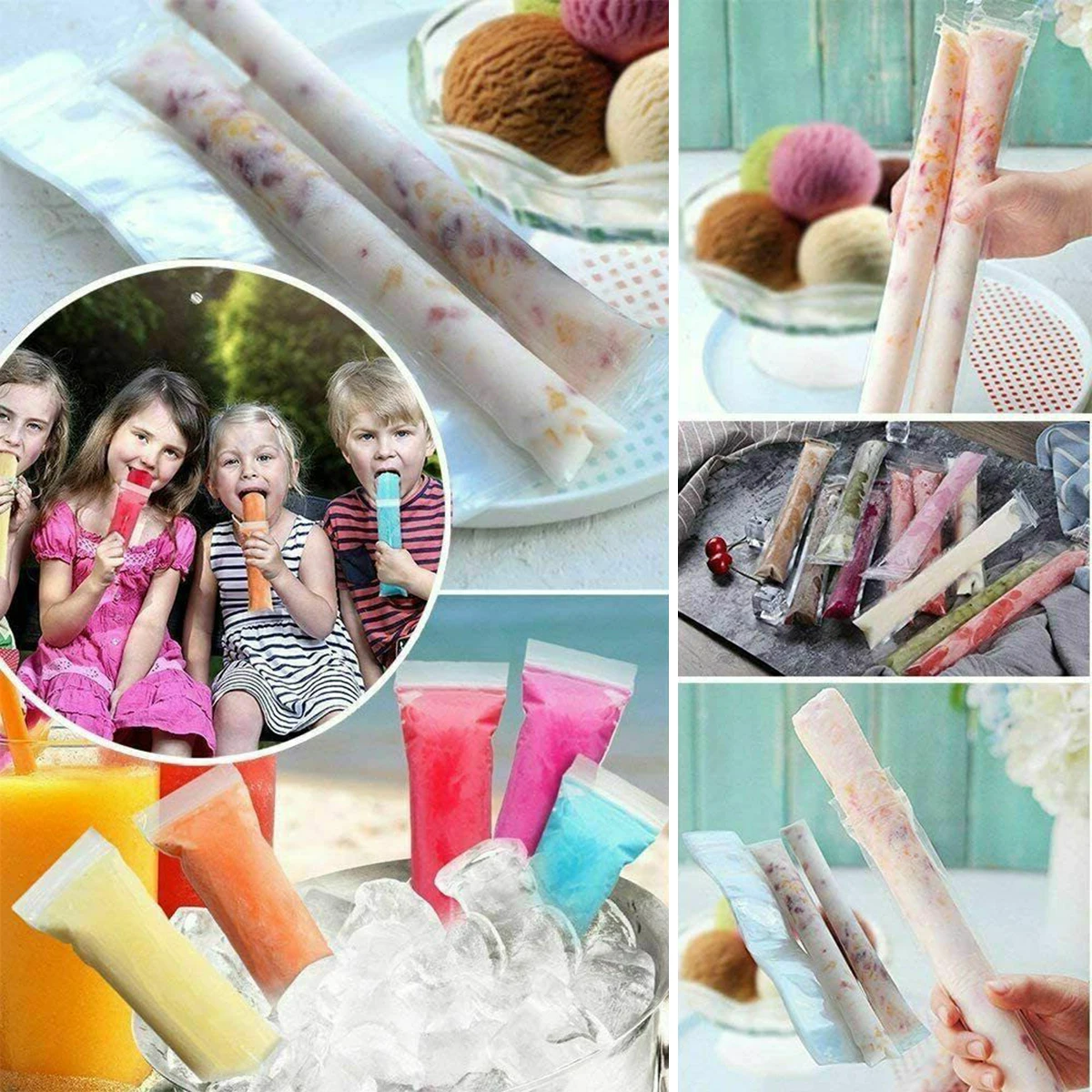 20 Pcs Disposable Ice Pop Mold Bag Large Freeze Popsicle Sealed Bags Ice Frozen Bag Transparent Ice Bag