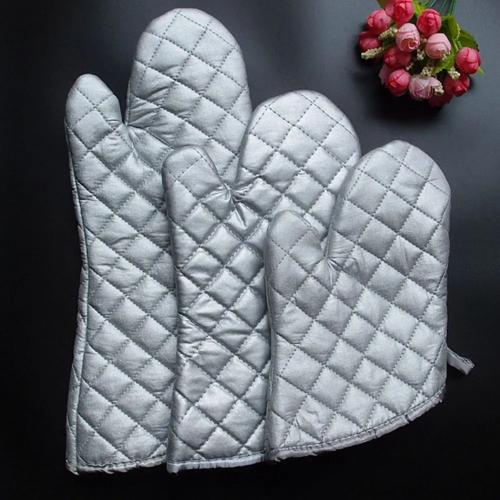 Heat Resistant Long Cotton Oven Mitts Anti-scald Insulated Kitchen Microwave Mittens Angled Cuff Thickened