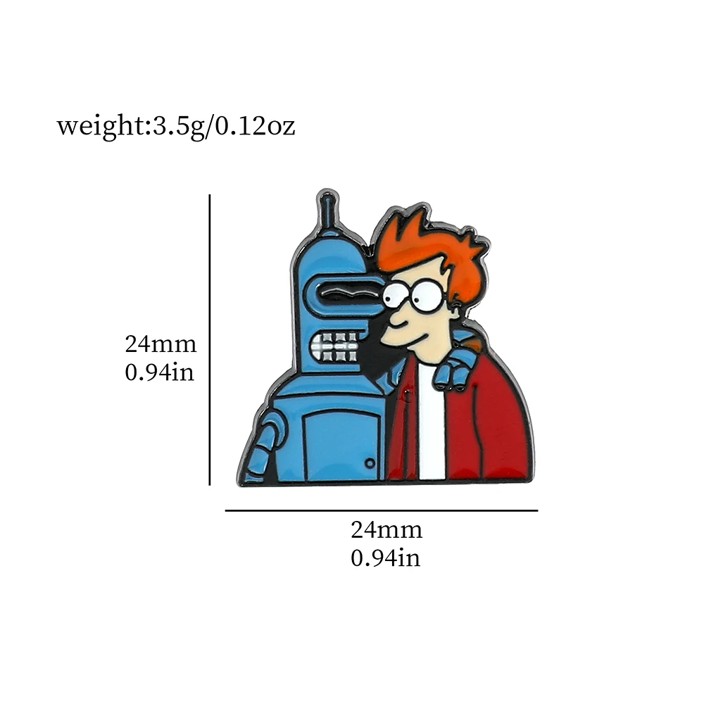 Anime Futurama Enamel Lapel Pins Fry and Bender Cartoon Brooches for Clothes Disnes Metal Badges for Backpack Accessories