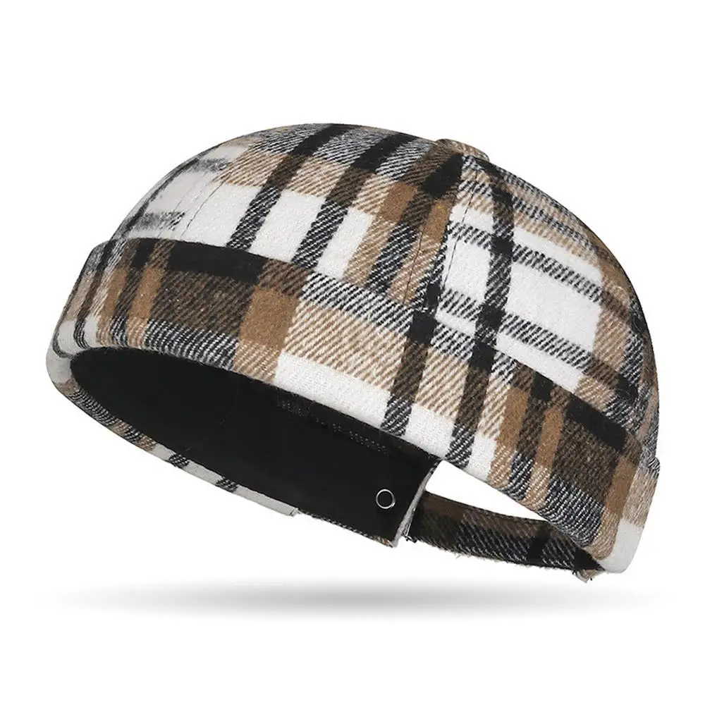 

Plaid Landlord Hat Docker Cap Large Checkered Beanie Hats Adjustable Brimless Hat Unisex Street Melon Caps Autumn Melon Skin Cap