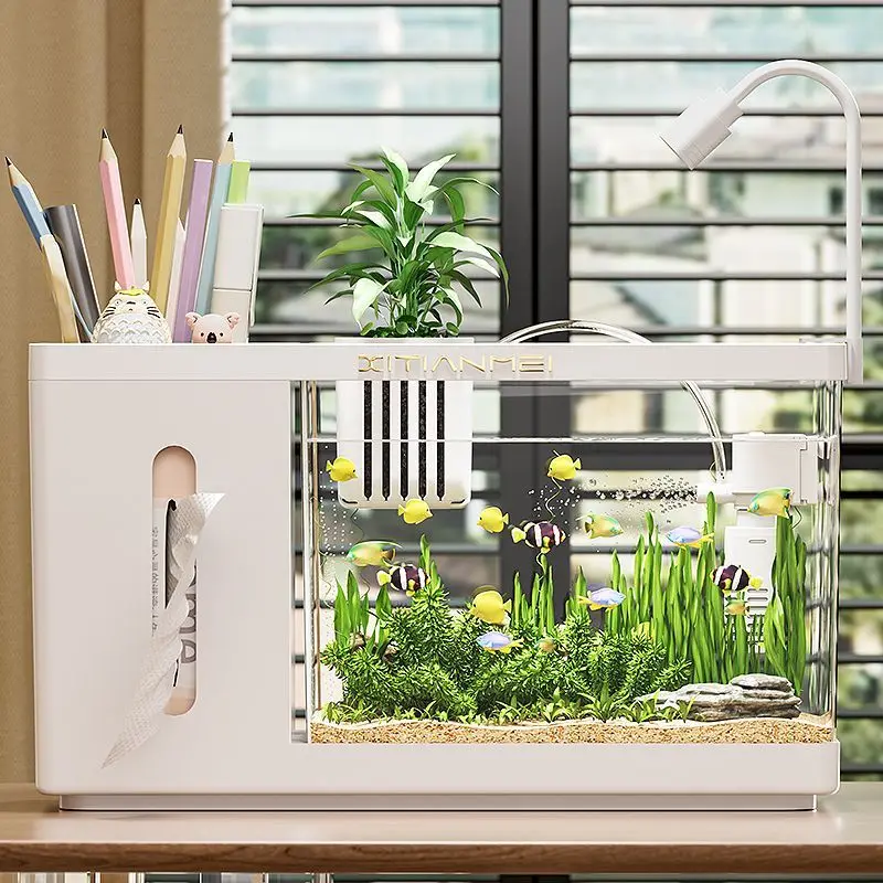 2026 Desktop Multi functional Storage Box Office/Home Transparent Fish Tank Home Desktop Decorative Paper Box Fish Tank LI700