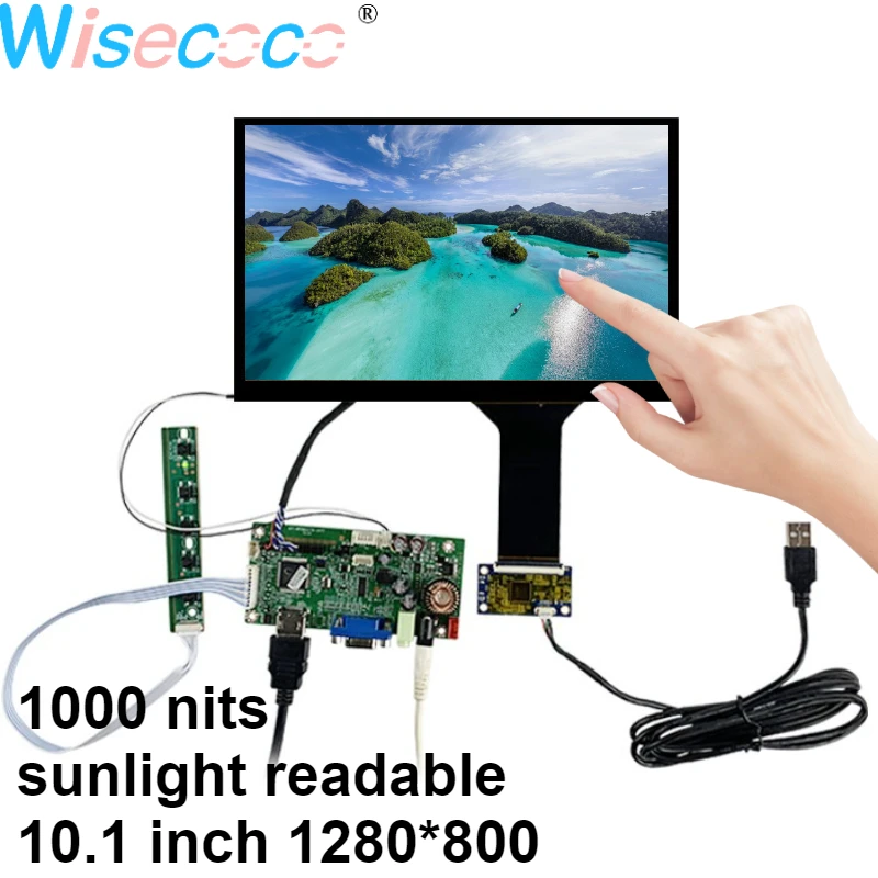 

Читаемый солнечный свет дисплей 10,1-дюймовый ЖК-экран IPS 1280*800 Сенсорная панель 1000 нит Высокая яркость 40Pn LVDS VGA Плата драйвера Открытый