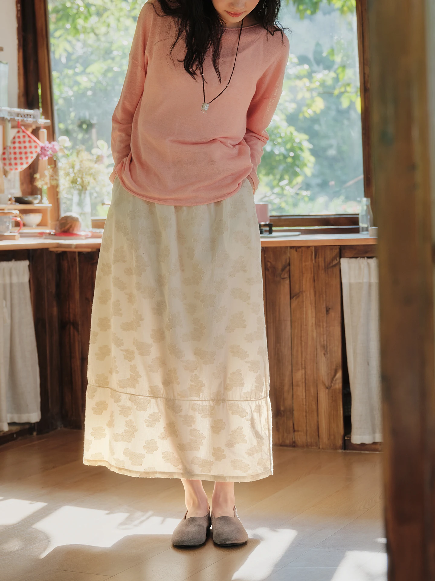 

Ретро-юбка из хлопка с вышивкой, весна-лето, женская, с высокой талией, А-силуэт, свободный крой, эластичная, с цветочным узором