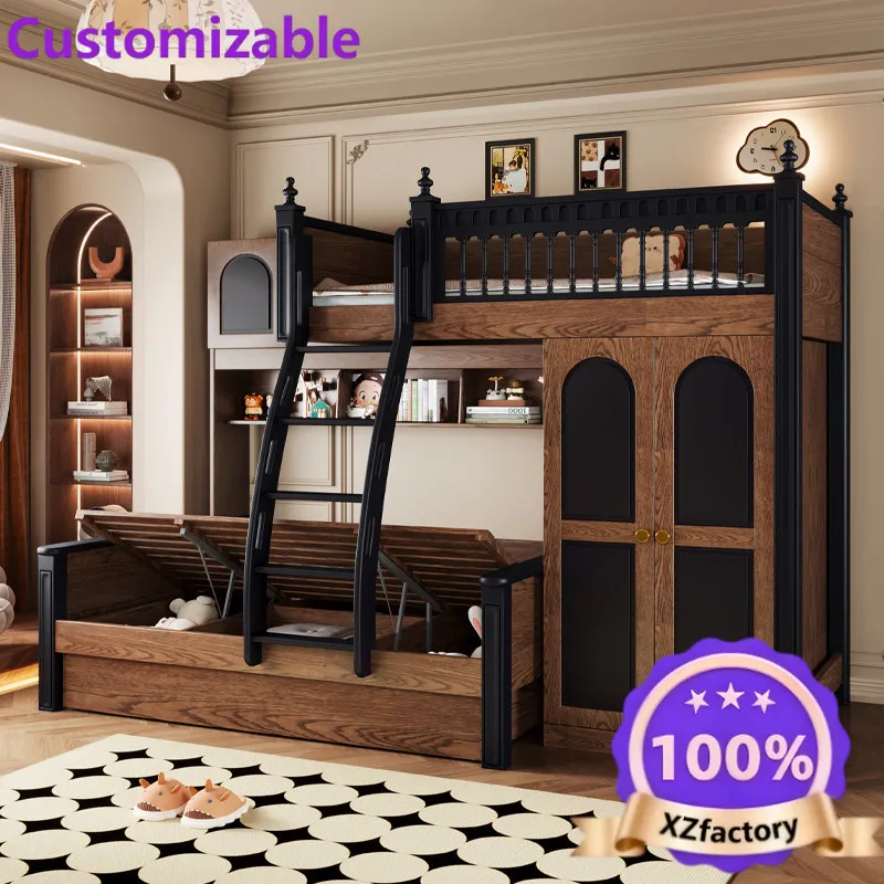 Factory Direct 2026 Customizable medieval style dislocation type upper and lower beds Bunk beds All solid wood high and low beds