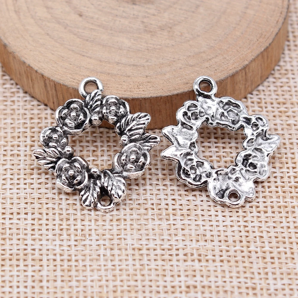 WYSIWYG 10pcs 28x25mm Antique Silver Color Wreath Connector For Jewelry Making