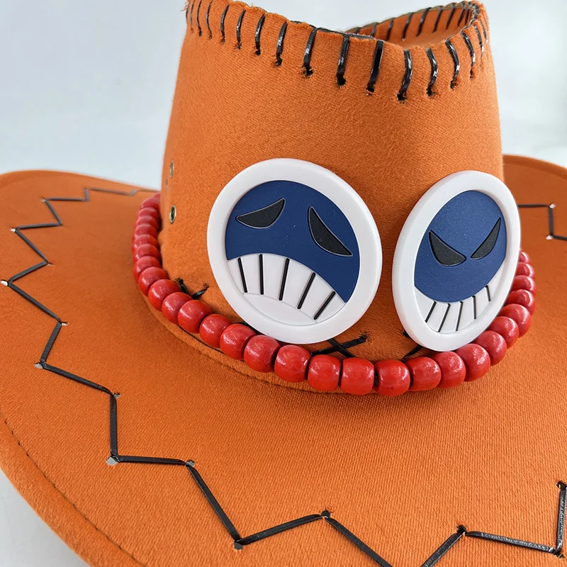 Sombrero de vaquero con luz LED de neón para hombre y mujer, gorro naranja para Halloween, Cosplay de pirata, Rey, Portgas, D Ace, Rave, noche