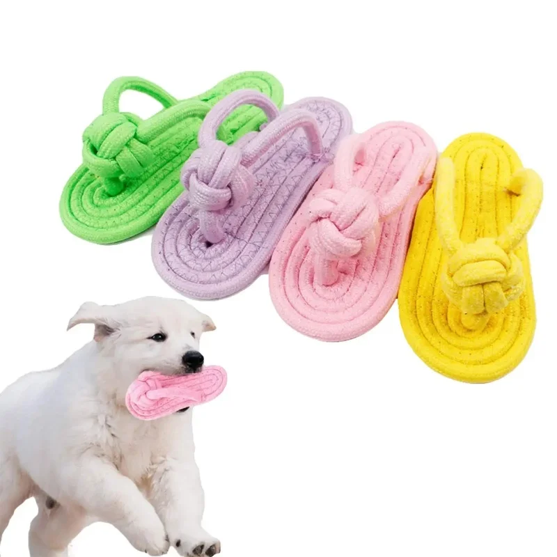Pet Cotton Rope Slipper Knot Interactive Chew Toy for Small Dogs Dental Clean Teeth Grind Tartar Control Non-Toxic Dog Toy