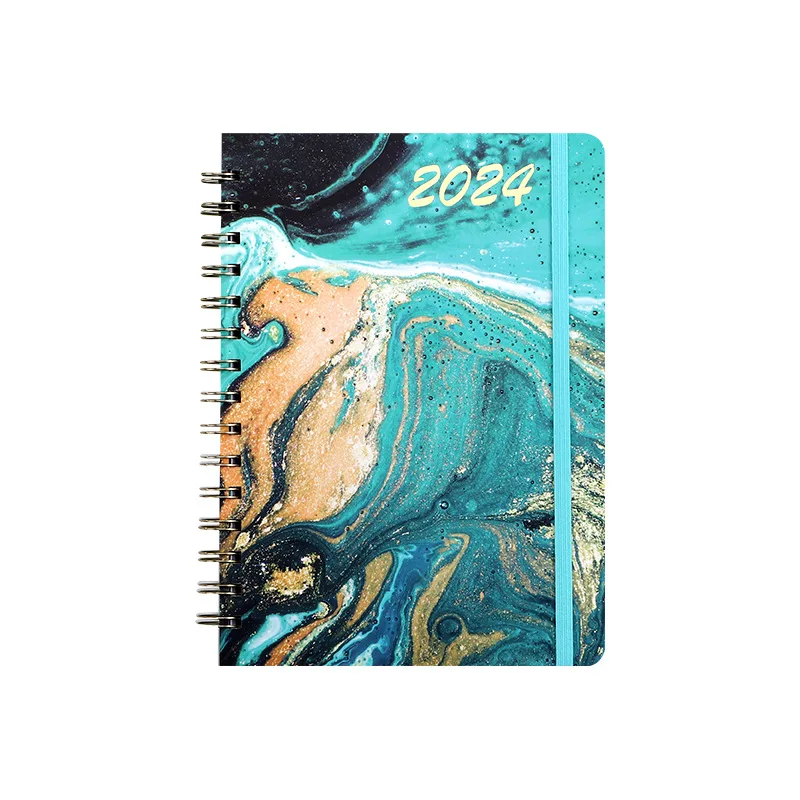 2024 Weekly Planner Gilded cover Spiral Agenda A5 Notebook Planner 140sheet Coil Notepad Schedules Office School Supplies