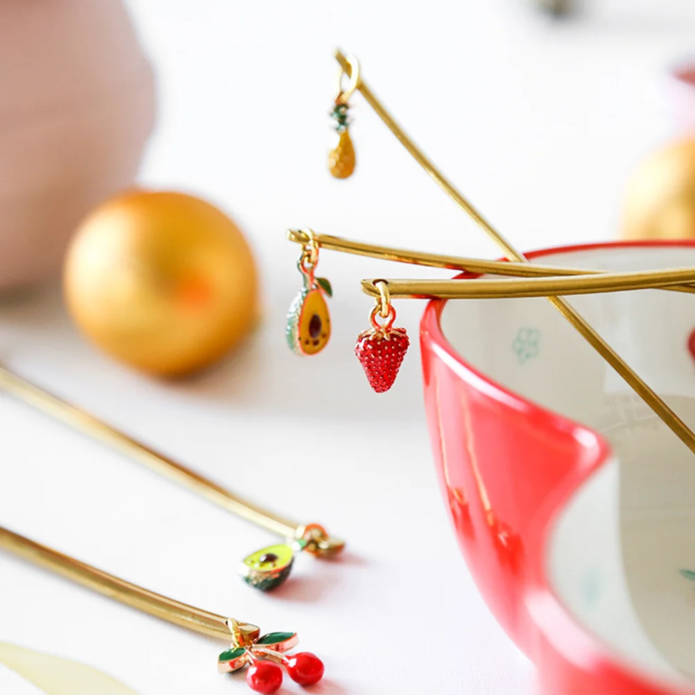 

4Pcs Creative Fruit Hanging Decor Stainless Steel Dessert Forks Smooth Handle Mixing Forks Practical Tableware Gift