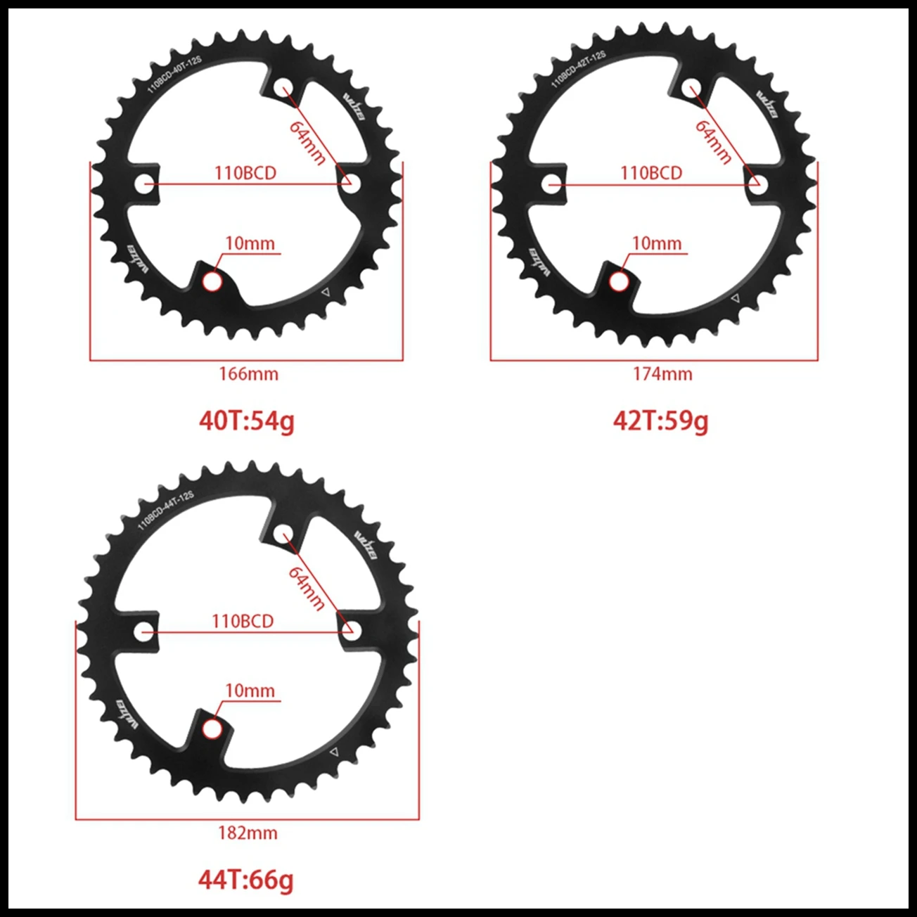 WUZEI 110BCD Rennrad Doppelkettenblatt 2x 10 11 12 Gang Fahrradkettenblatt für Shimano 105 5800 6800 DA9000 58/44T 56/42T – Detail 5