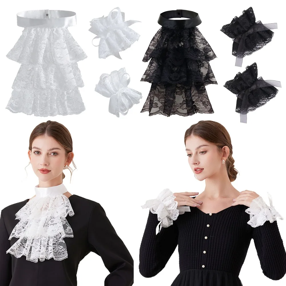 1Pc Fake Collar Victorian Detachable Ruffled Lace Jabot Neck Collar Stage Performance Steampunk Costume Accessory
