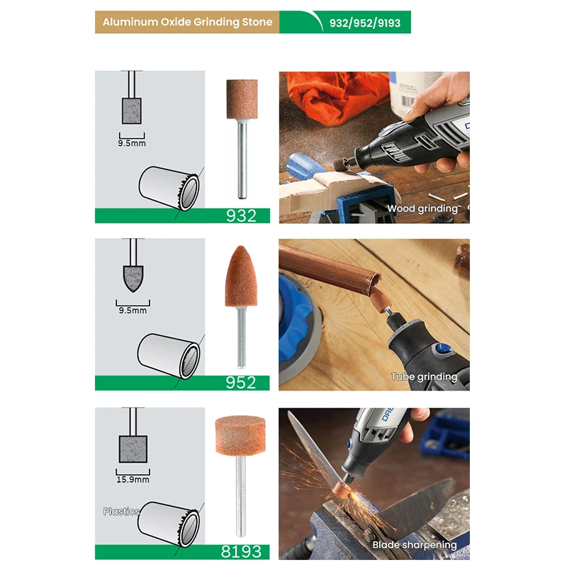 Dremel Aluminum Oxide Grinding Stone 932/952/8193/84922 for Metals Sharpening Grinding Burnish Polishing Removing Rust Rotary To
