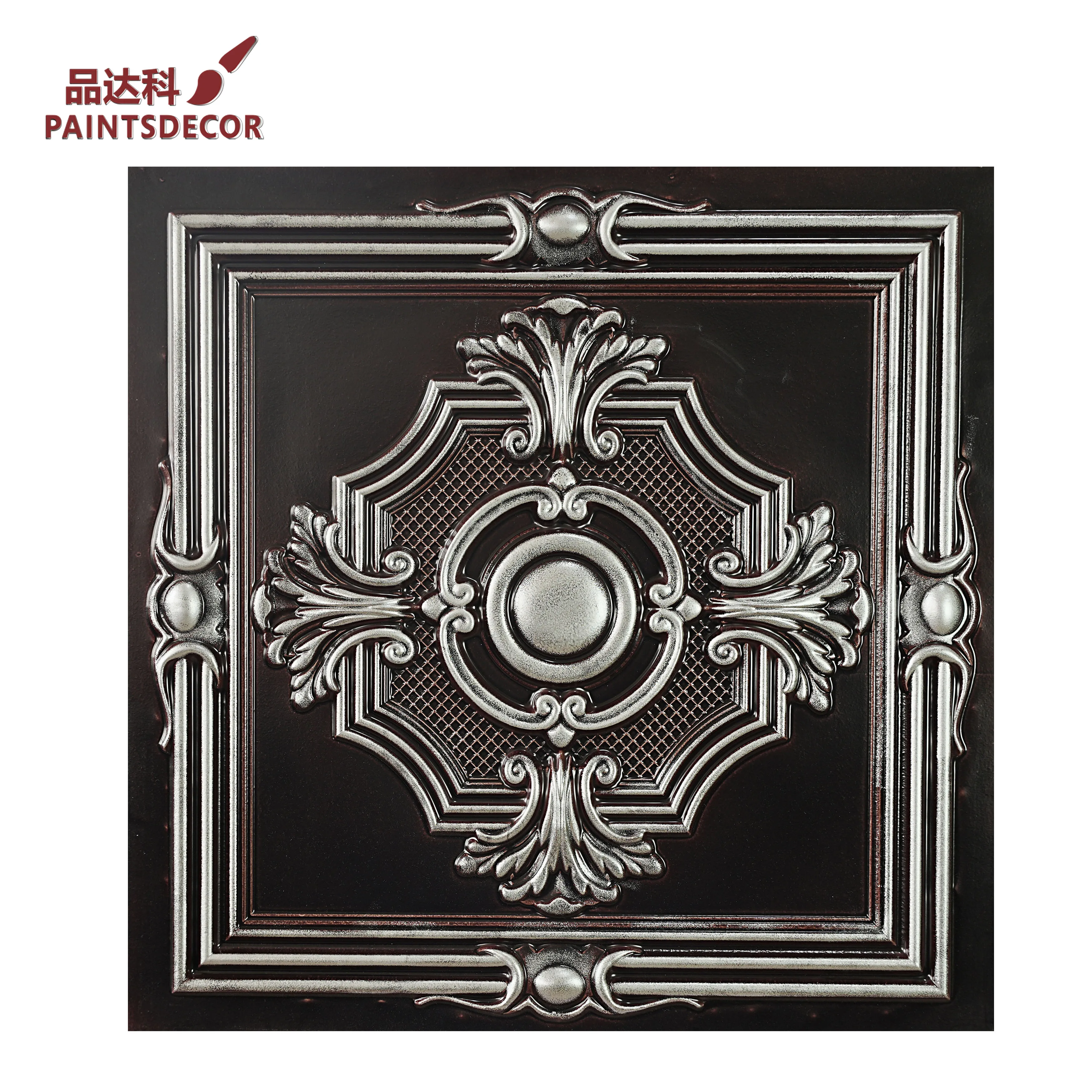 

Plastic Wall Panels Artistic 3D Ceiling Tiles for Cafe Club Salon Interior Decor PL38 Traditional silver 10PCS
