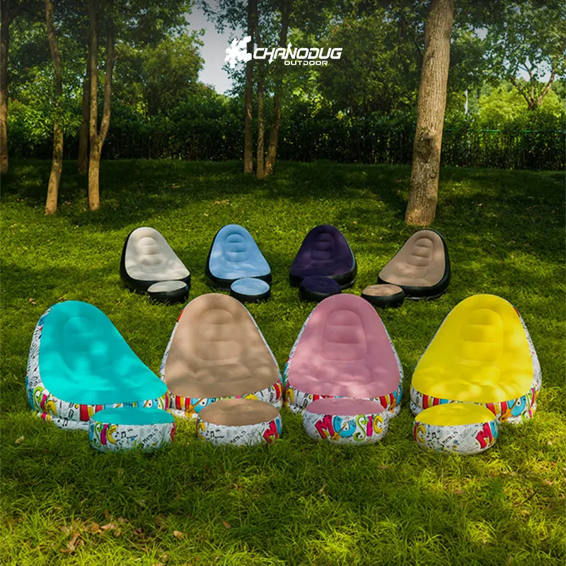 Outdoor inflatable sofa chair, camping internet-famous thickened flocked lazy sofa, bedroom and home leisure folding bed