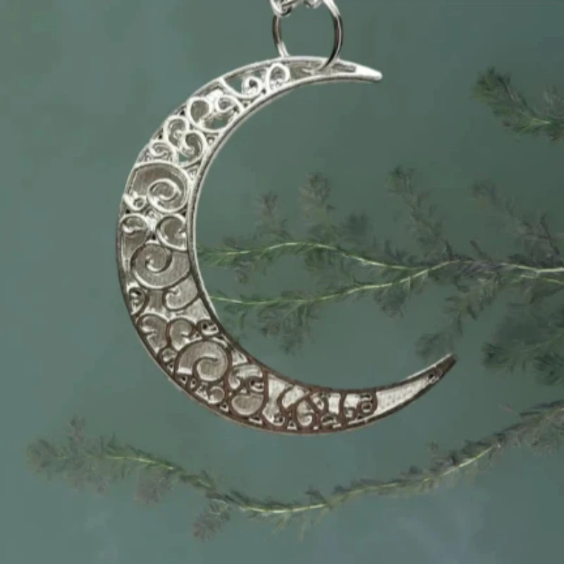 Large Crescent Moon Necklace | Emo Goth Cool Fashion Rock Tattoo