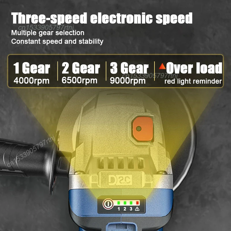 Dongcheng DCSM04-125 طاحونة زاوية لاسلكية بدون فرش 20 فولت 125x22 مللي متر 9000 دورة في الدقيقة 3 سرعات قابل للتعديل حماية السلامة حصة بطارية DCA