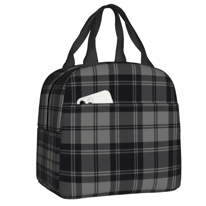 Douglas Gray Modern Tartan Plaid Pattern Insulated Lunch Bag for Women Portable Scotland Thermal Cooler Lunch Tote Office Picnic