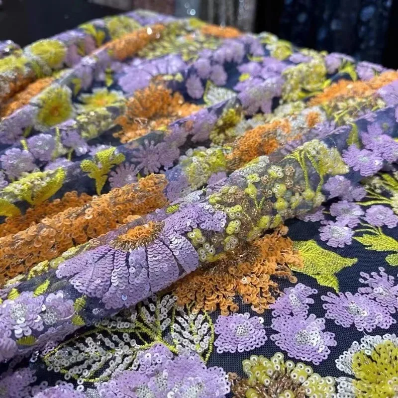 

New Exquisite Colorful Sequin Embroidered Lace Fabric, Handmade DIY Wedding Dress Fabric, Clothing Decoration Accessories
