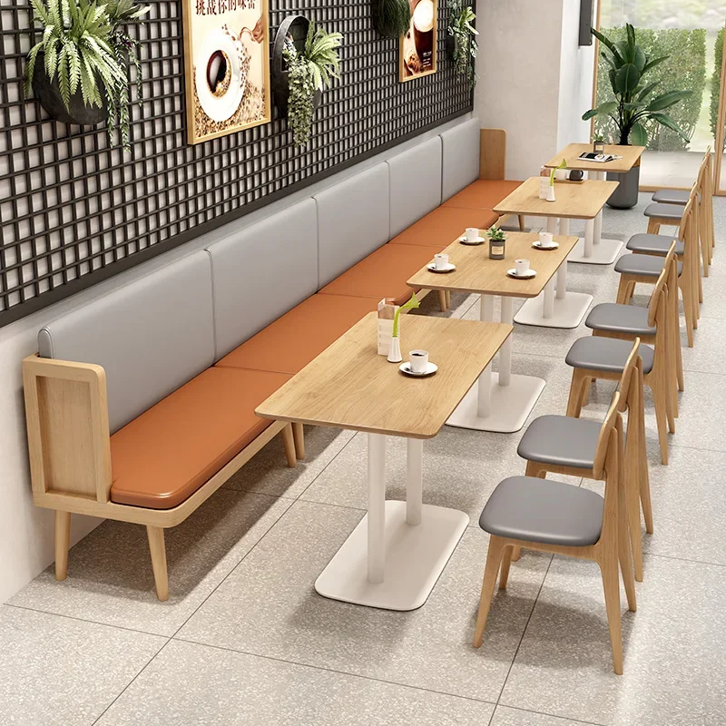 Nordic Milk Tea Shop Cafe Table And Chair Combination Casual Dessert Shop Book Bar Reading Lounge Area Solid Wood Card Seat Sofa