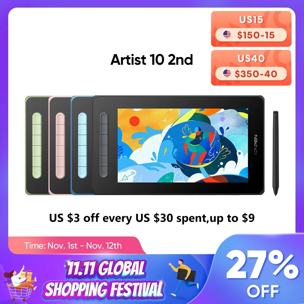 Top! Artist 10 Graphic Tablet Monitor Drawing Pen Display 120% sRGB 8192 Levels 6 Shortcut Keys Support Windows Mac Android