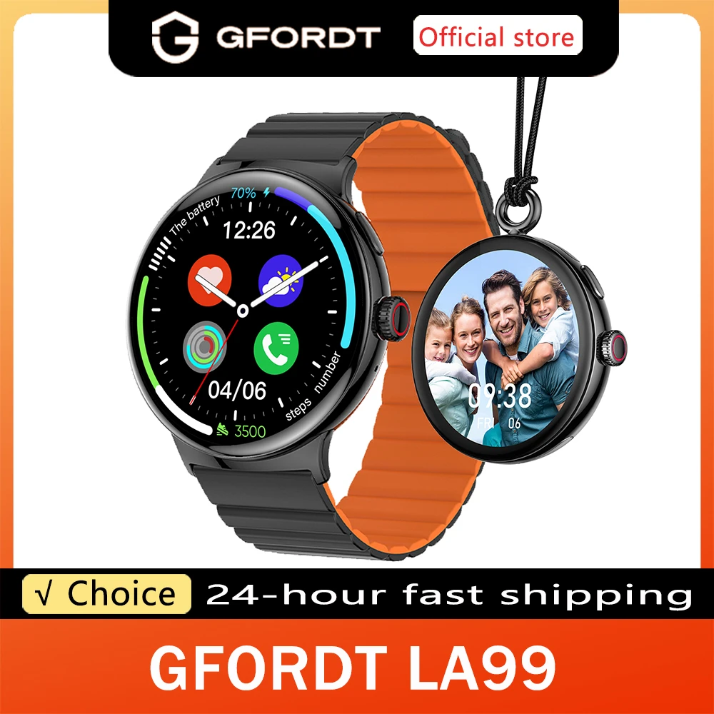 GFORDT 2-in-1 Smart Watch Pocket Watch AMOLED Bluetooth Call Heart Rate Health Monitor Fitness Tracker Men Women Smartwatch 2024