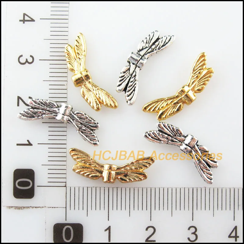 Fashion 30Pcs Retro Tibetan Silver Tone Gold Color Dragonfly Wings Spacer Beads Charms 7x20mm