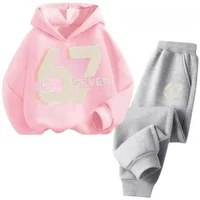 67 Chic Children's Hoodies Set 4-13Y Korean Streetwear Block Tracksuit Fashion Comfortable Kids Sweatshirt 2 Pcs Sets Pant Suit 2