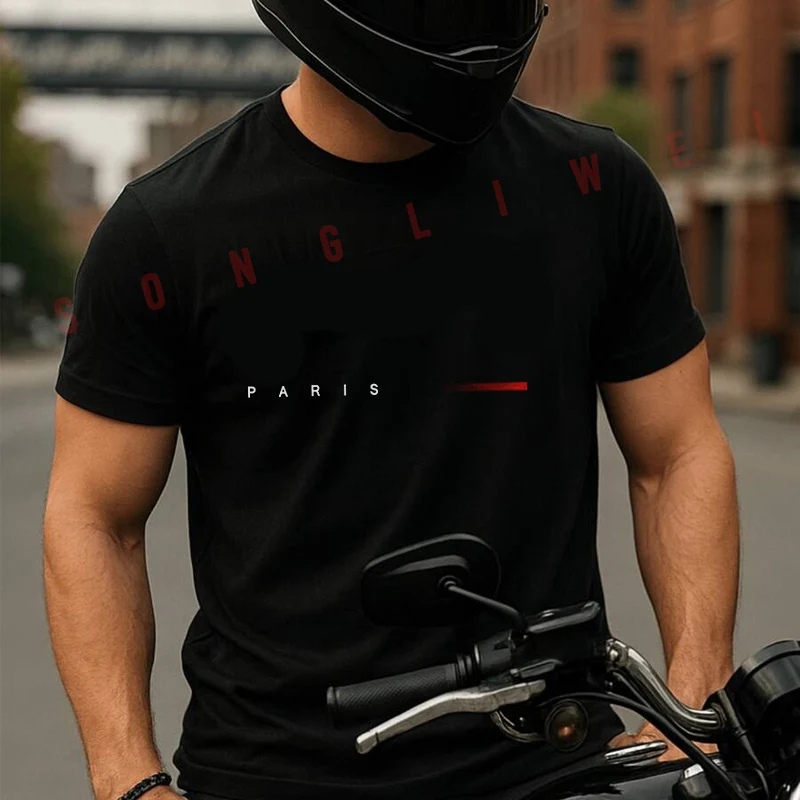 

PARIS Creative Letter Print Moto T Shirt Cotton Summer Short-sleeved Casual Tee Men Women Streetwear T-shirt