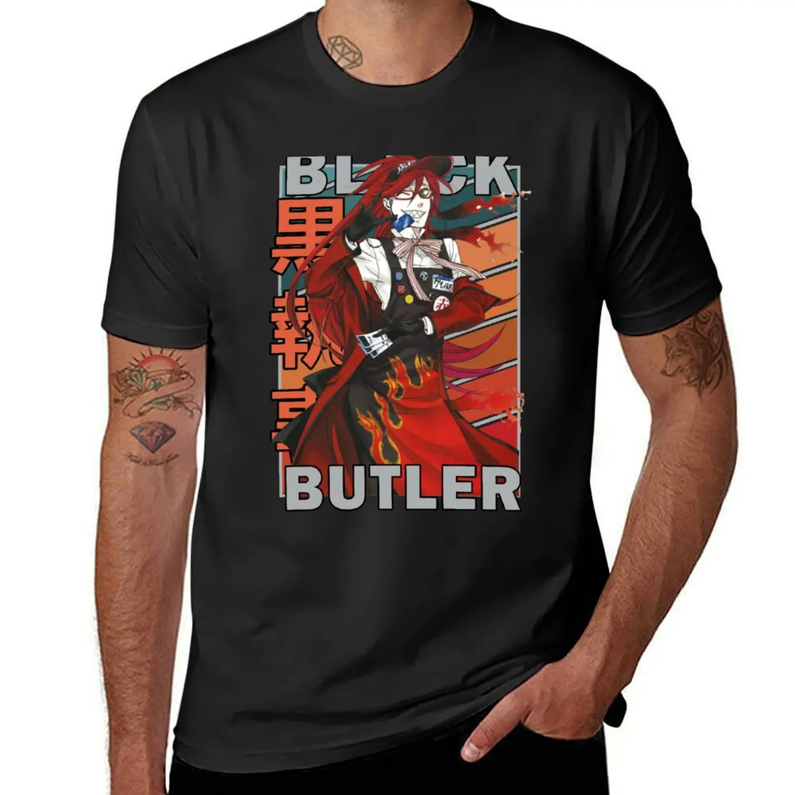 

Grell Sutcliff Black Butler Retro Stripe Design T-Shirt oversized heavyweights cute clothes t shirts for men cotton