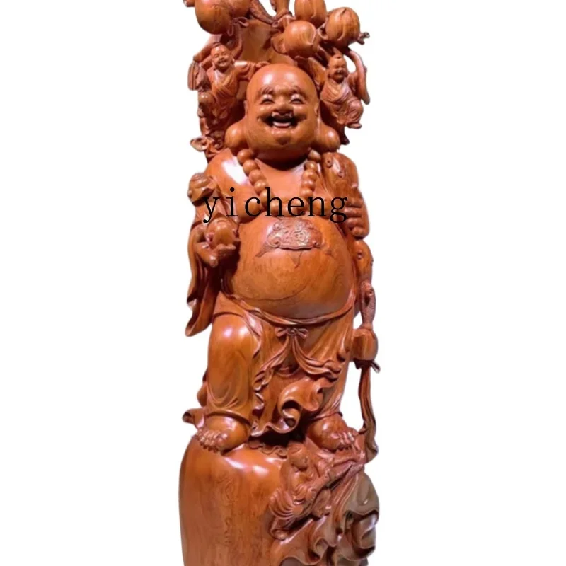 

Zk Household Root Carving Decoration Maitreya Statue Living Room Character Large Wood Carving Floor Solid Wood Office Crafts