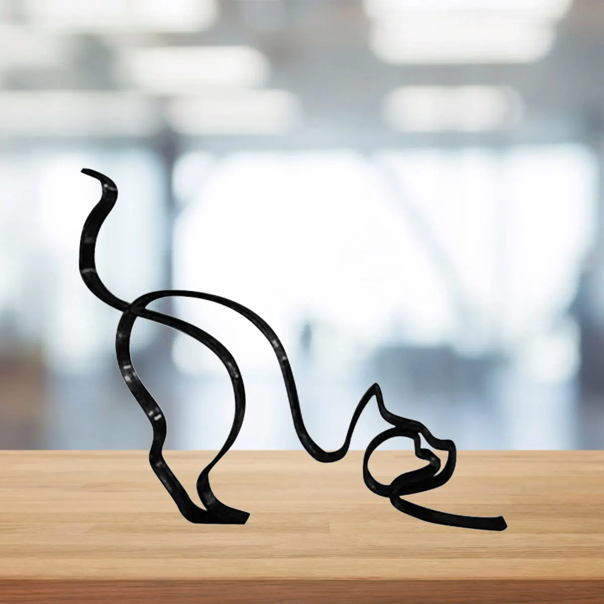 Cat Mini Art Sculpture Abstract Metal Line Mini Art Sculpture Modern Geometric Cat Line Drawing Art Statue Ornaments Desk Decor