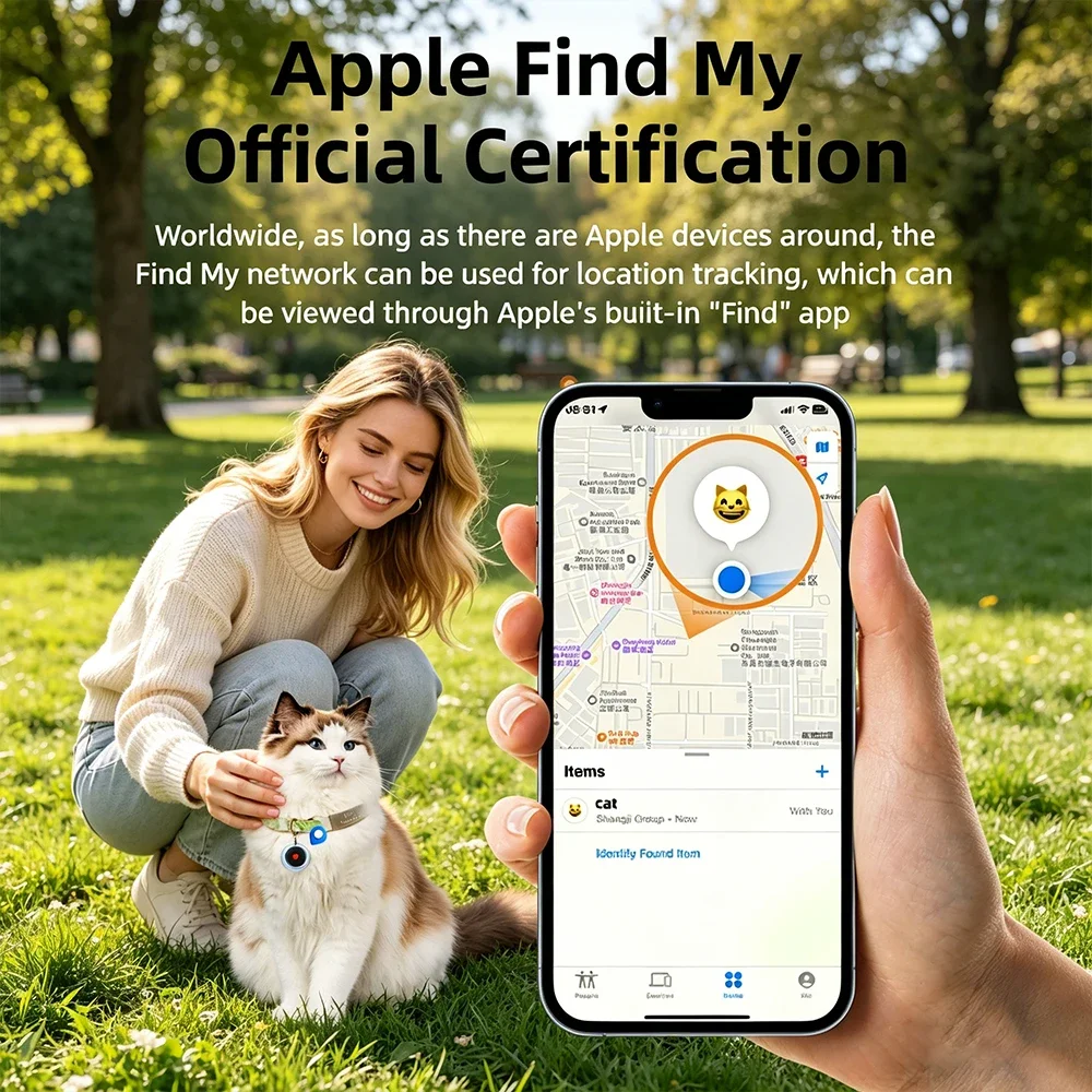 IP67 Waterproof Pet GPS Tracker Works with Apple Find My Mini Anti Lost Locator for Dog Cat Collar