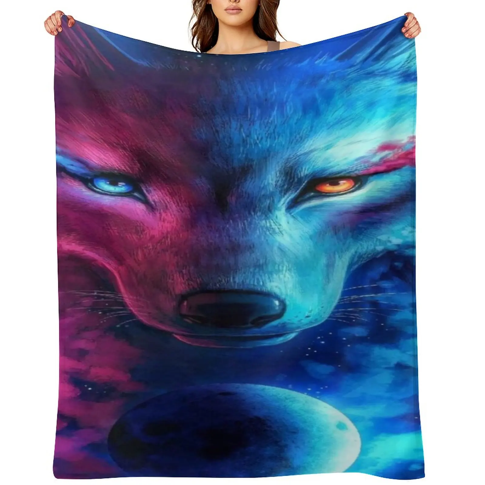 

Wolf different eye color Throw Blanket Custom Retros Blankets Sofas Of Decoration Flannels Blankets