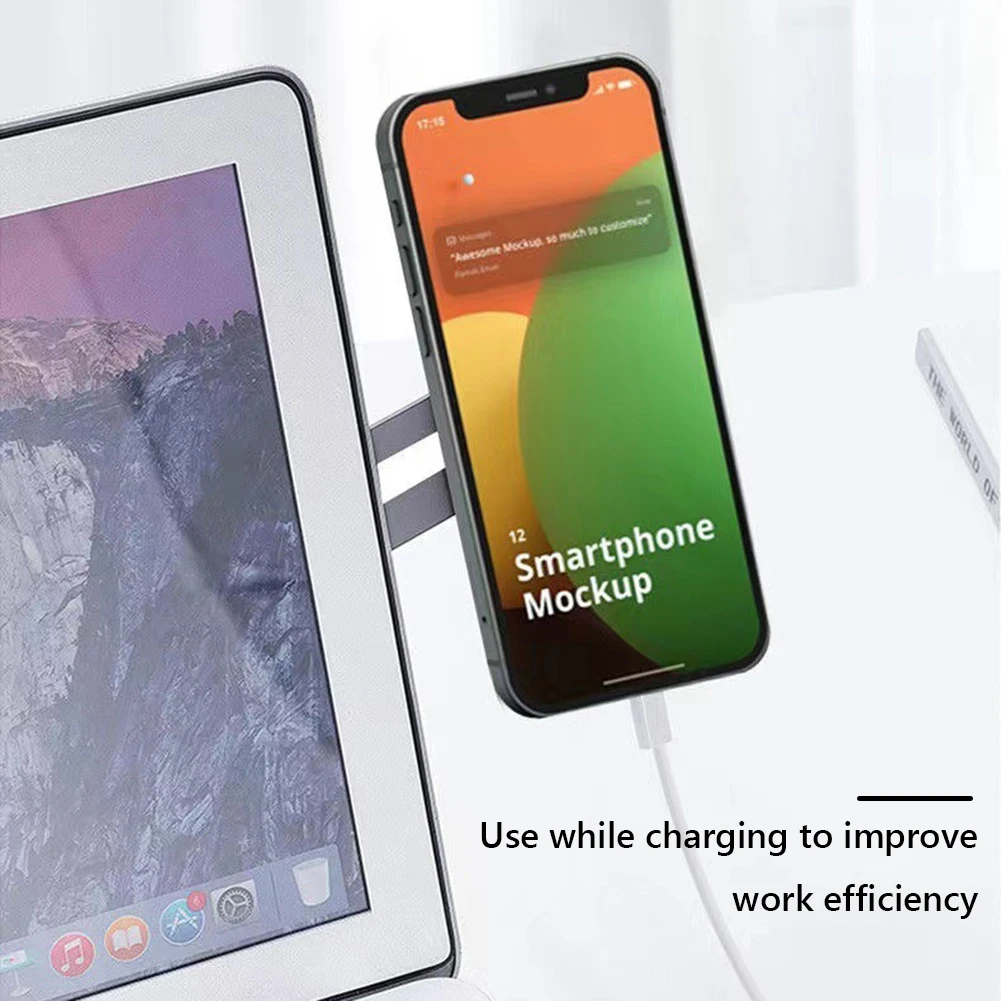 ที่ยึดโทรศัพท์มือถือสำหรับแล็ปท็อป ปรับระดับได้ ใช้กับแล็ปท็อปหรือติดตั้งด้านข้างจอคอมพิวเตอร์ ที่ยึดโทรศัพท์แบบแม่เหล็กสำหรับ iPhone 13/12 Series