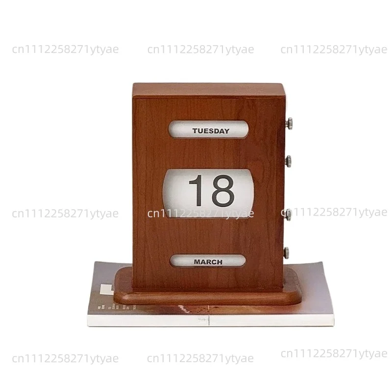 Vintage  Perpetual Calendar Cherry Wood Manual Flip Desk Calendar Retro Antique Desktop Decor For Home Office Gift