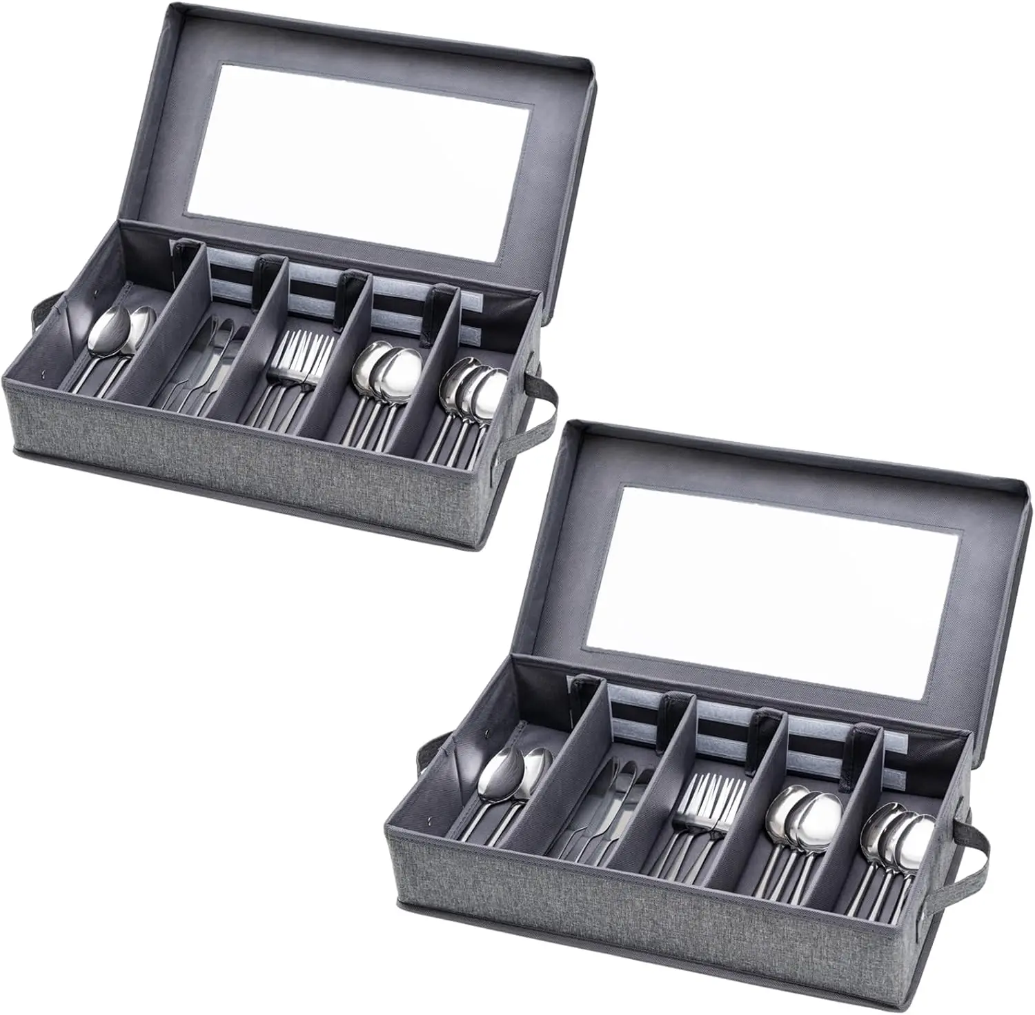 

Silverware Storage Box 2 Pack, Flatware Storage, Utensil Storage with Removable Lid and Adjustable