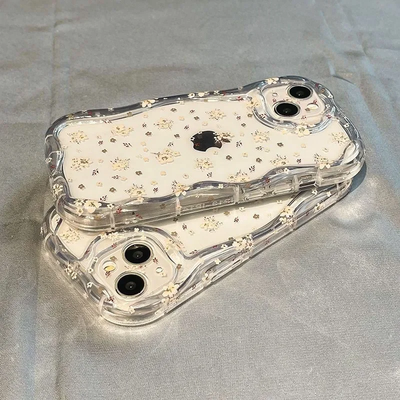 Full Screen Floral Sweet Inche Gril Phone Case For iPhone 16 15 14 13 12 11 Pro MAX MINI XR XS MAX 7 8 Plus Y2K Clear Soft Cover